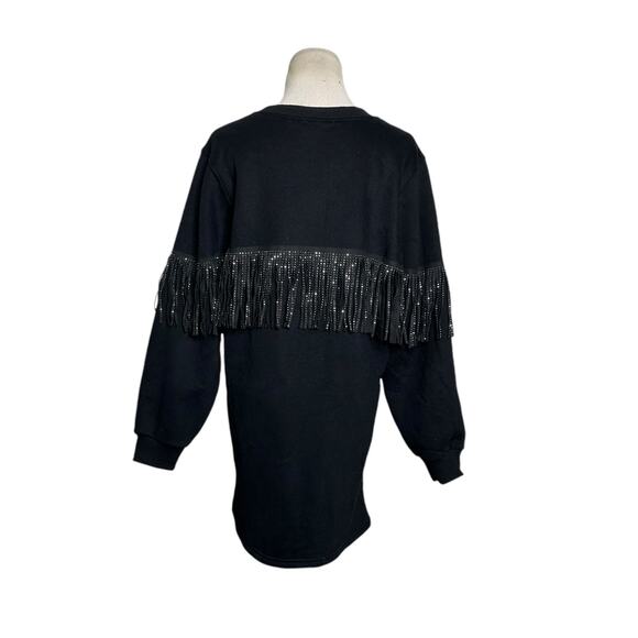 Cloud Ten black long sleeves sequin fringe sweatshirt mini dress size Small - Picture 2 of 16